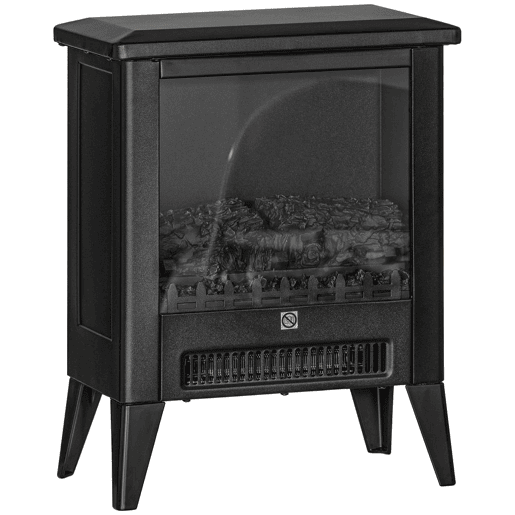 HOMCOM Lareira Elétrica 1800 W, Lareira Decorativa Independente com Efeito de Chama LED, Baixo Ruído, Proteção contra Sobreaquecimento, para 30 m², Preto