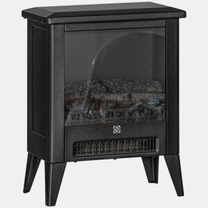 HOMCOM Lareira Elétrica 1800 W, Lareira Decorativa Independente com Efeito de Chama LED, Baixo Ruído, Proteção contra Sobreaquecimento, para 30 m², Preto