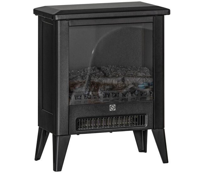 Homcom chimenea eléctrica, 1800w, chimenea decorativa independiente, efecto de llama led, bajo ruido, protección contra sobrecalentamiento, para 30 m², sala, dormitorio, negro