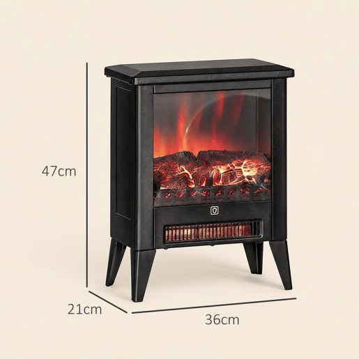 HOMCOM Lareira Elétrica 1800 W, Lareira Decorativa Independente com Efeito de Chama LED, Baixo Ruído, Proteção contra Sobreaquecimento, para 30 m², Preto