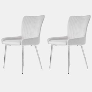 Conjunto de 2 cadeiras de jantar u2013 veludo, pés metálicos prateados e apoio lombar u2013 Cinzento