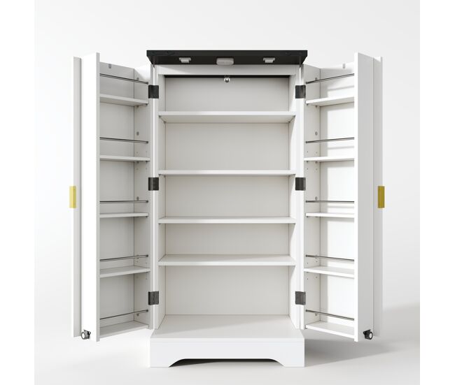 Aparador 120x60,5x40 cm - con luz led, estantes ajustables, diseño moderno - blanco