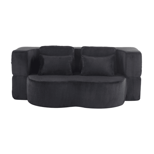Sofá-cama de 2 lugares - moderno, com 4 almofadas, colchão dobrável de espuma de alta densidade - preto Sofá-cama de 2 lugares - moderno, com 4 almofadas, colchão dobrável de espuma de alta densidade - preto