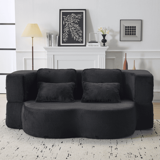 Sofá-cama de 2 lugares - moderno, com 4 almofadas, colchão dobrável de espuma de alta densidade - preto Sofá-cama de 2 lugares - moderno, com 4 almofadas, colchão dobrável de espuma de alta densidade - preto