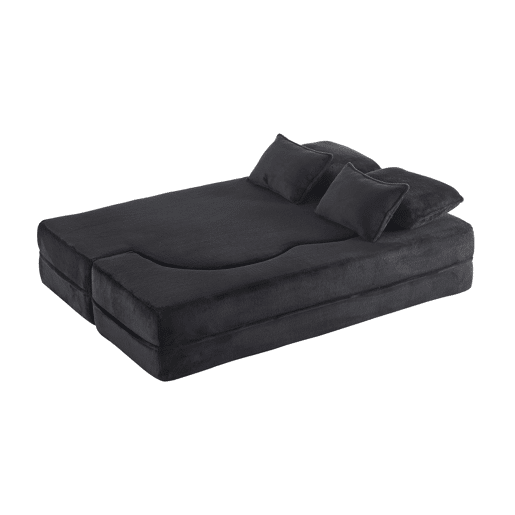Sofá-cama de 2 lugares - moderno, com 4 almofadas, colchão dobrável de espuma de alta densidade - preto Sofá-cama de 2 lugares - moderno, com 4 almofadas, colchão dobrável de espuma de alta densidade - preto