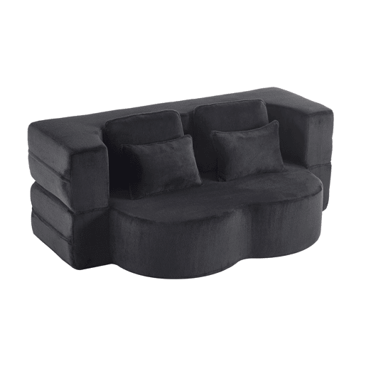 Sofá-cama de 2 lugares - moderno, com 4 almofadas, colchão dobrável de espuma de alta densidade - preto Sofá-cama de 2 lugares - moderno, com 4 almofadas, colchão dobrável de espuma de alta densidade - preto