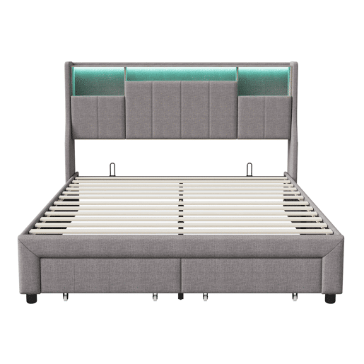 Cama de casal de 160x200 cm, cama com espaço de arrumação, luzes LED, cama com gavetas Cama de casal de 160x200 cm, cama com espaço de arrumação, luzes LED, cama com gavetas