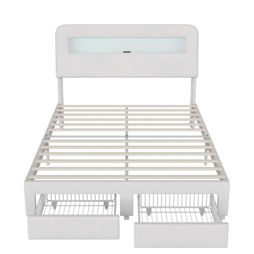 Cama de 160 x 200 cm com gaveta, cama com arrumação e LED (juvenil), cama de casal em veludo, Beige. Cama de 160 x 200 cm com gaveta, cama com arrumação e LED (juvenil), cama de casal em veludo, Beige.
