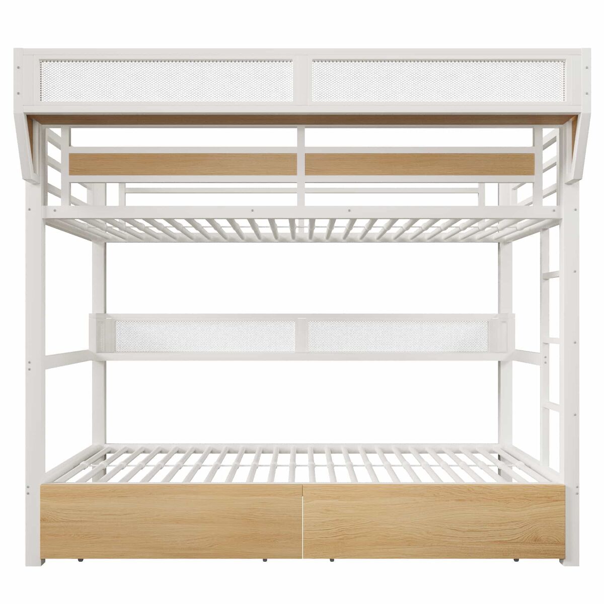 Litera 90 x 200 cm – estante, cesta, 2 cajones y led, sin colchón – blanco