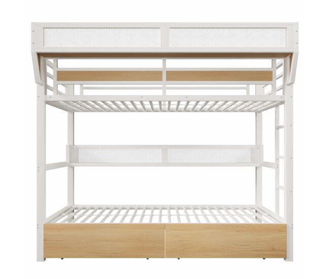 Litera 90 x 200 cm – estante, cesta, 2 cajones y led, sin colchón – blanco