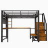 Cama alta 140 x 200 cm u2013 secretária, USB-C, LED, prateleiras e roupeiro u2013 preta