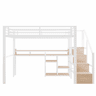 Cama alta 140 x 200 cm u2013 roupeiro com escada, prateleira, USB, Type-C e LED, sem colchão u2013 Branco