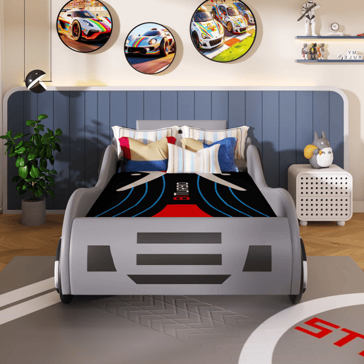 Cama infantil em forma de carro, 90 x 200 cm u2013 base e baú hidráulico, sem colchão u2013 cinzenta Cama infantil em forma de carro, 90 x 200 cm u2013 base e baú hidráulico, sem colchão u2013 cinzenta