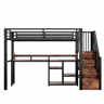 Cama alta 90 x 200 cm u2013 armário com escada, prateleira, USB, Type-C e LED, sem colchão u2013 Preto