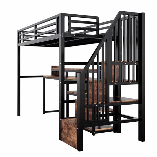Cama alta 90 x 200 cm u2013 armário com escada, prateleira, USB, Type-C e LED, sem colchão u2013 Preto Cama alta 90 x 200 cm u2013 armário com escada, prateleira, USB, Type-C e LED, sem colchão u2013 Preto