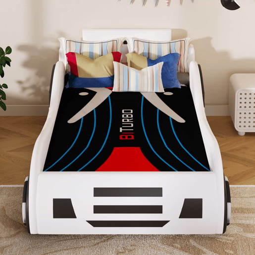 Cama infantil em forma de carro 90 x 200 cm - base e baú hidráulico, sem colchão - branco Cama infantil em forma de carro 90 x 200 cm - base e baú hidráulico, sem colchão - branco