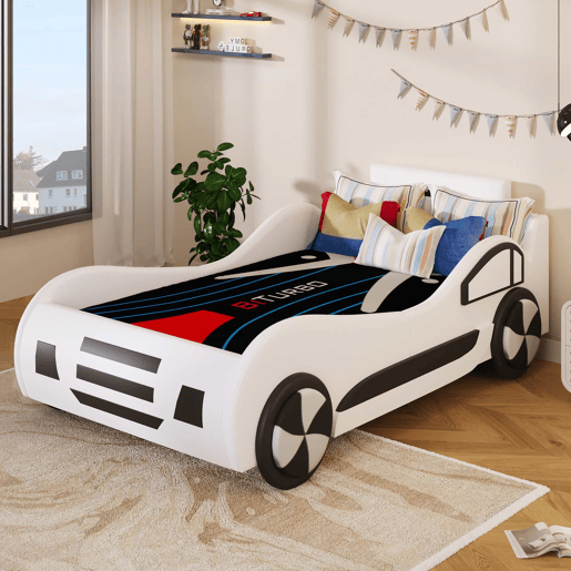 Cama infantil em forma de carro 90 x 200 cm - base e baú hidráulico, sem colchão - branco Cama infantil em forma de carro 90 x 200 cm - base e baú hidráulico, sem colchão - branco