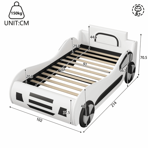Cama infantil em forma de carro 90 x 200 cm - base e baú hidráulico, sem colchão - branco Cama infantil em forma de carro 90 x 200 cm - base e baú hidráulico, sem colchão - branco