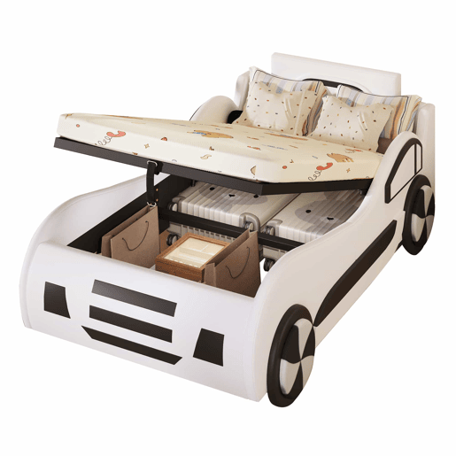 Cama infantil em forma de carro 90 x 200 cm - base e baú hidráulico, sem colchão - branco Cama infantil em forma de carro 90 x 200 cm - base e baú hidráulico, sem colchão - branco