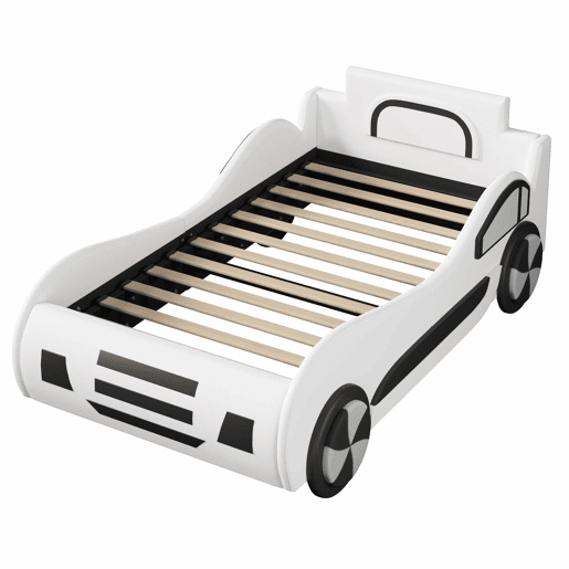 Cama infantil em forma de carro 90 x 200 cm - base e baú hidráulico, sem colchão - branco Cama infantil em forma de carro 90 x 200 cm - base e baú hidráulico, sem colchão - branco