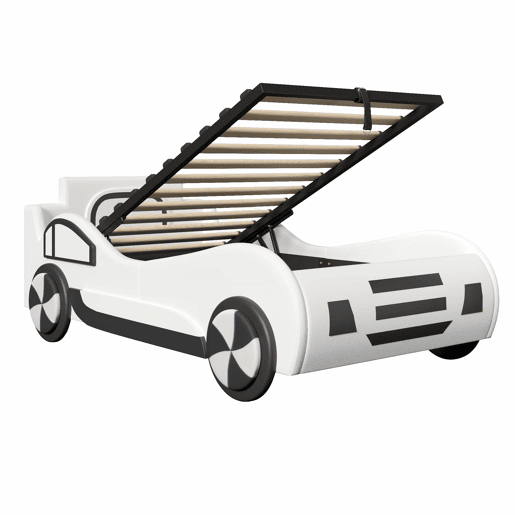 Cama infantil em forma de carro 90 x 200 cm - base e baú hidráulico, sem colchão - branco Cama infantil em forma de carro 90 x 200 cm - base e baú hidráulico, sem colchão - branco
