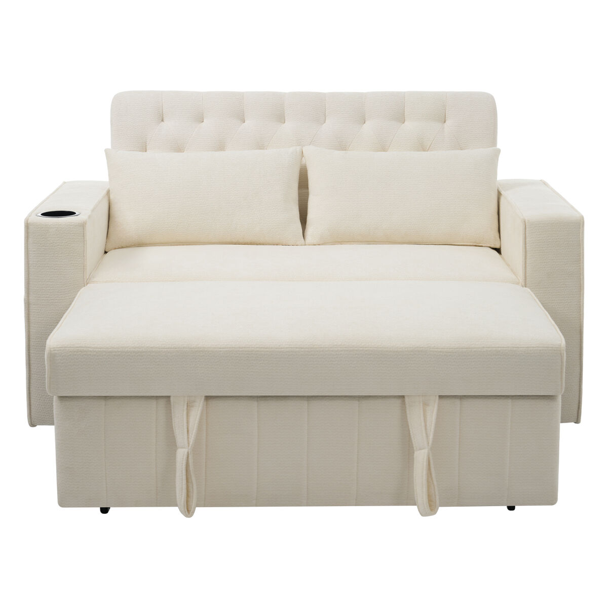 sofa cama multifuncional 2 plazas - con almacenamiento portavasos puerto usb cojines - beige