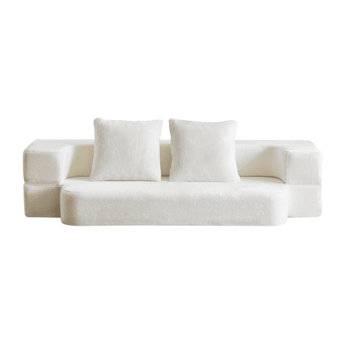 Sofá-cama de 2 lugares - design moderno, convertível, pronto a usar, fácil de transportar - branco