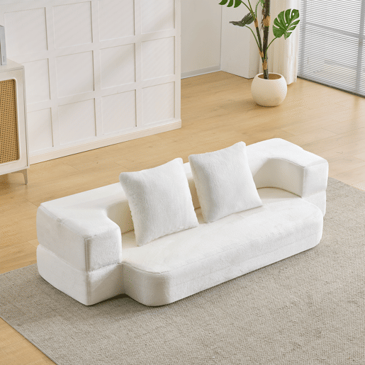 Sofá-cama de 2 lugares - design moderno, convertível, pronto a usar, fácil de transportar - branco