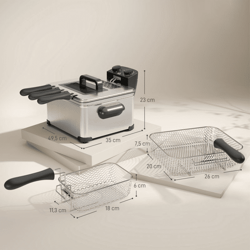 HOMCOM Fritadeira 5 L 2000 W com Temperatura Ajustável até 190 °C, Cuba Removível, Janela de Visualização e Temporizador 60 min