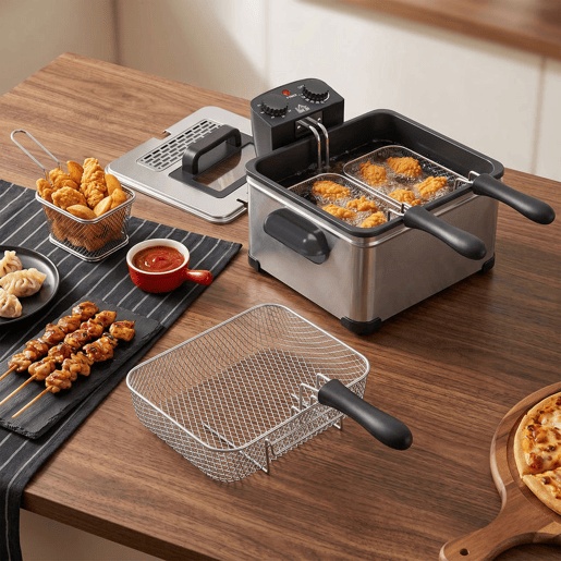 HOMCOM Fritadeira 5 L 2000 W com Temperatura Ajustável até 190 °C, Cuba Removível, Janela de Visualização e Temporizador 60 min