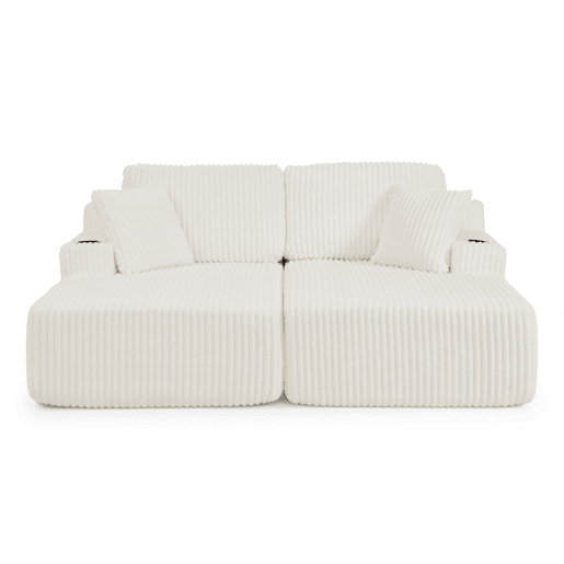 Sofá-cama relax de 2 lugares - tecido de veludo cotelê macio, bolso lateral para revistas, porta-copos e almofadas, ideal para a sala de estar, sala de jogos, escritório e quarto de hóspedes - Bege