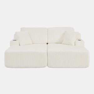 Sofá-cama relax de 2 lugares - tecido de veludo cotelê macio, bolso lateral para revistas, porta-copos e almofadas, ideal para a sala de estar, sala de jogos, escritório e quarto de hóspedes - Bege