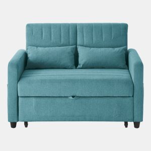 Sofá-cama de 2 lugares u2013 design moderno dobrável, encosto com 3 posições u2013 azul esverdeado antigo