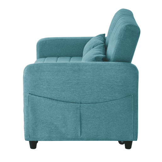 Sofá-cama de 2 lugares u2013 design moderno dobrável, encosto com 3 posições u2013 azul esverdeado antigo