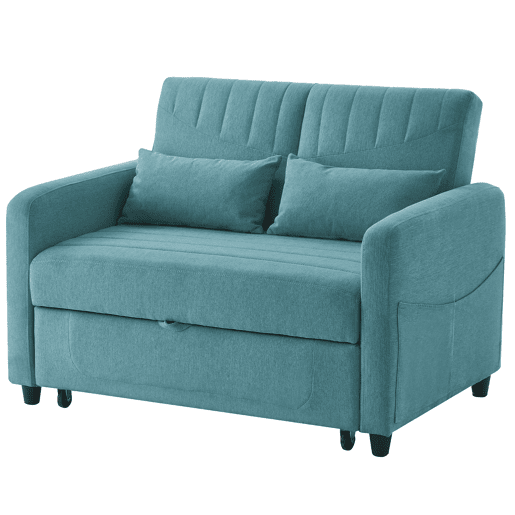 Sofá-cama de 2 lugares u2013 design moderno dobrável, encosto com 3 posições u2013 azul esverdeado antigo