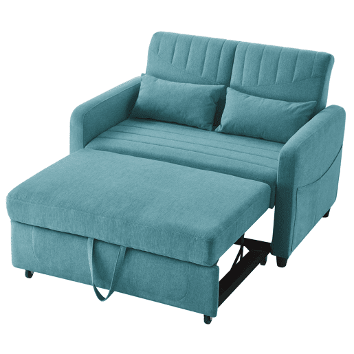 Sofá-cama de 2 lugares u2013 design moderno dobrável, encosto com 3 posições u2013 azul esverdeado antigo