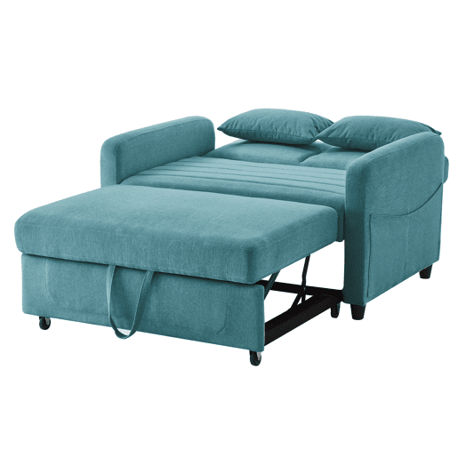 Sofá-cama de 2 lugares u2013 design moderno dobrável, encosto com 3 posições u2013 azul esverdeado antigo