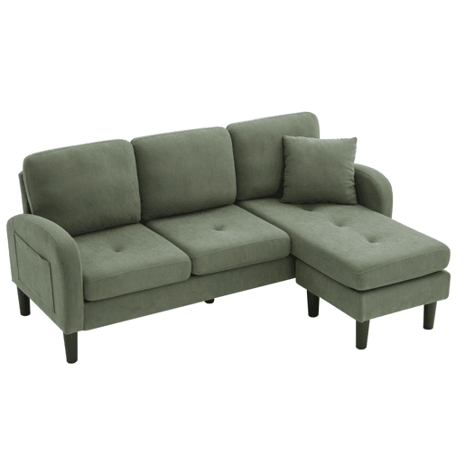 Sofá de canto de 3 lugares 166x118x77 cm - Chaise longue modular, tecido cordão - Verde