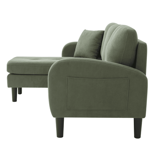 Sofá de canto de 3 lugares 166x118x77 cm - Chaise longue modular, tecido cordão - Verde
