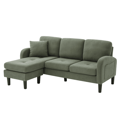 Sofá de canto de 3 lugares 166x118x77 cm - Chaise longue modular, tecido cordão - Verde
