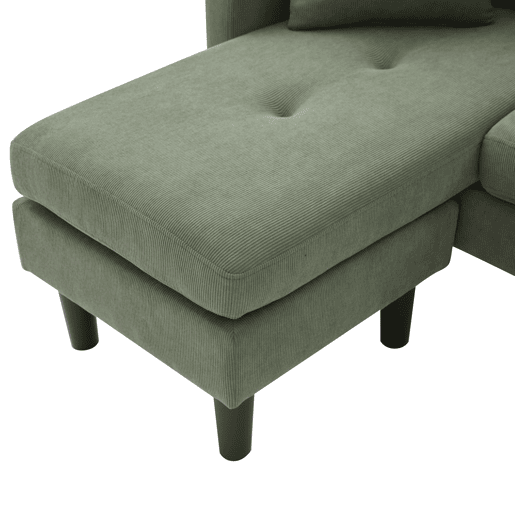 Sofá de canto de 3 lugares 166x118x77 cm - Chaise longue modular, tecido cordão - Verde