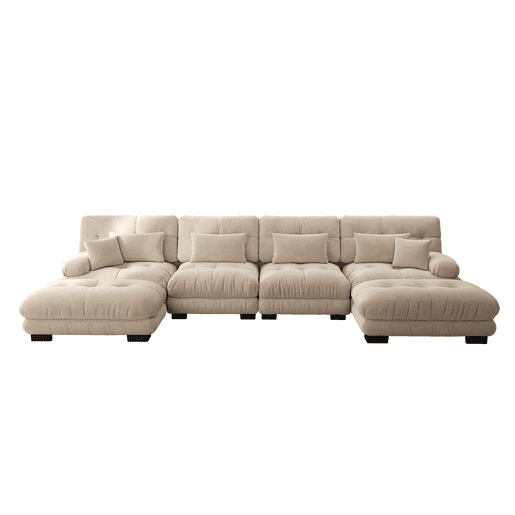 Sofá modular em U - 4 lugares, chaise longue removível, combinação DIY, chenille confortável - Castanho claro