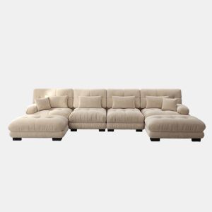 Sofá modular em U - 4 lugares, chaise longue removível, combinação DIY, chenille confortável - Castanho claro