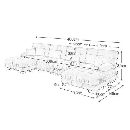 Sofá modular em U - 4 lugares, chaise longue removível, combinação DIY, chenille confortável - Castanho claro