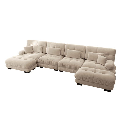 Sofá modular em U - 4 lugares, chaise longue removível, combinação DIY, chenille confortável - Castanho claro