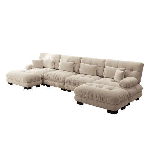 Sofá modular em U - 4 lugares, chaise longue removível, combinação DIY, chenille confortável - Castanho claro