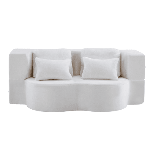 Sofá-cama de 2 lugares - moderno, com 4 almofadas e colchão dobrável de espuma de alta densidade - branco Sofá-cama de 2 lugares - moderno, com 4 almofadas e colchão dobrável de espuma de alta densidade - branco