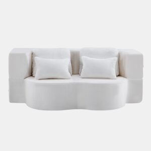 Sofá-cama de 2 lugares - moderno, com 4 almofadas e colchão dobrável de espuma de alta densidade - branco