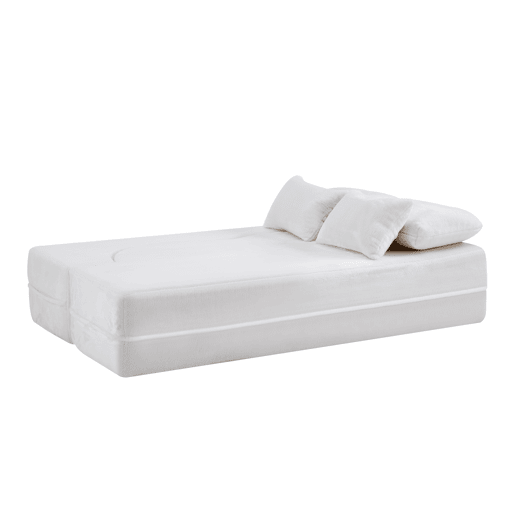 Sofá-cama de 2 lugares - moderno, com 4 almofadas e colchão dobrável de espuma de alta densidade - branco Sofá-cama de 2 lugares - moderno, com 4 almofadas e colchão dobrável de espuma de alta densidade - branco