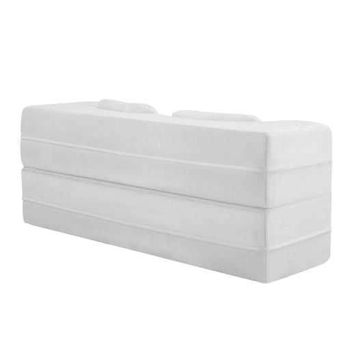 Sofá-cama de 2 lugares - moderno, com 4 almofadas e colchão dobrável de espuma de alta densidade - branco Sofá-cama de 2 lugares - moderno, com 4 almofadas e colchão dobrável de espuma de alta densidade - branco